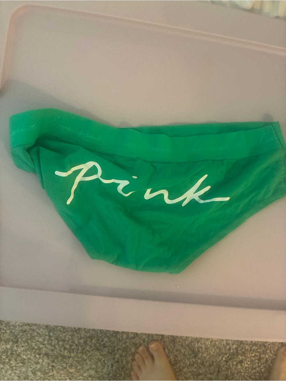 PINK Victoria's Secret Bright Green Logo Bikini Bottoms